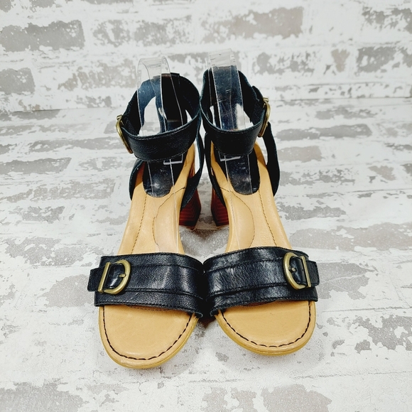 NEW Born Tahlia Black Leather Open Toe Ankle Strap Block Heel Sandals M760 - Picture 3 of 13